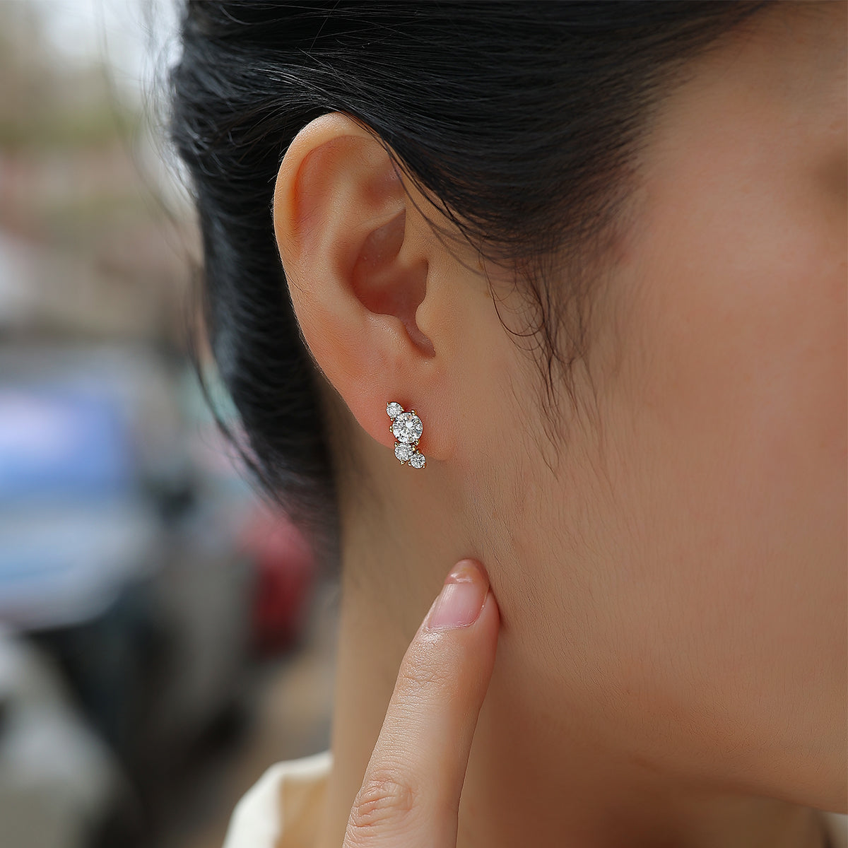 S925 Silver Plated 18K Gold Stud Earrings with 1.44 Carat Round Cut Moissanite