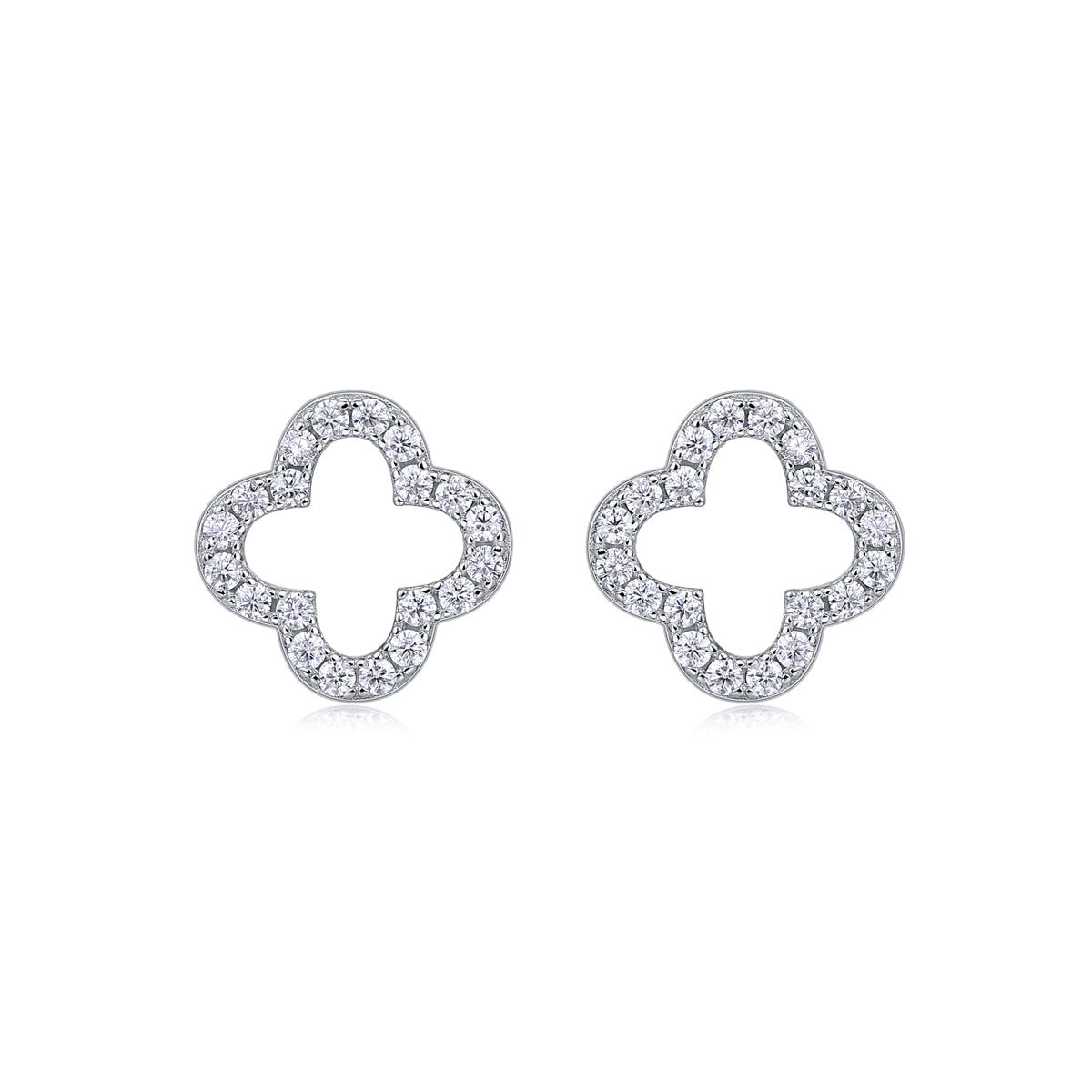 S925 Silver Plated 18K Platinum Moissanite Clover Stud Earrings