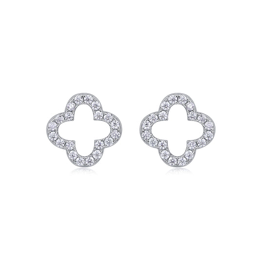 S925 Silver Plated 18K Platinum Moissanite Clover Stud Earrings