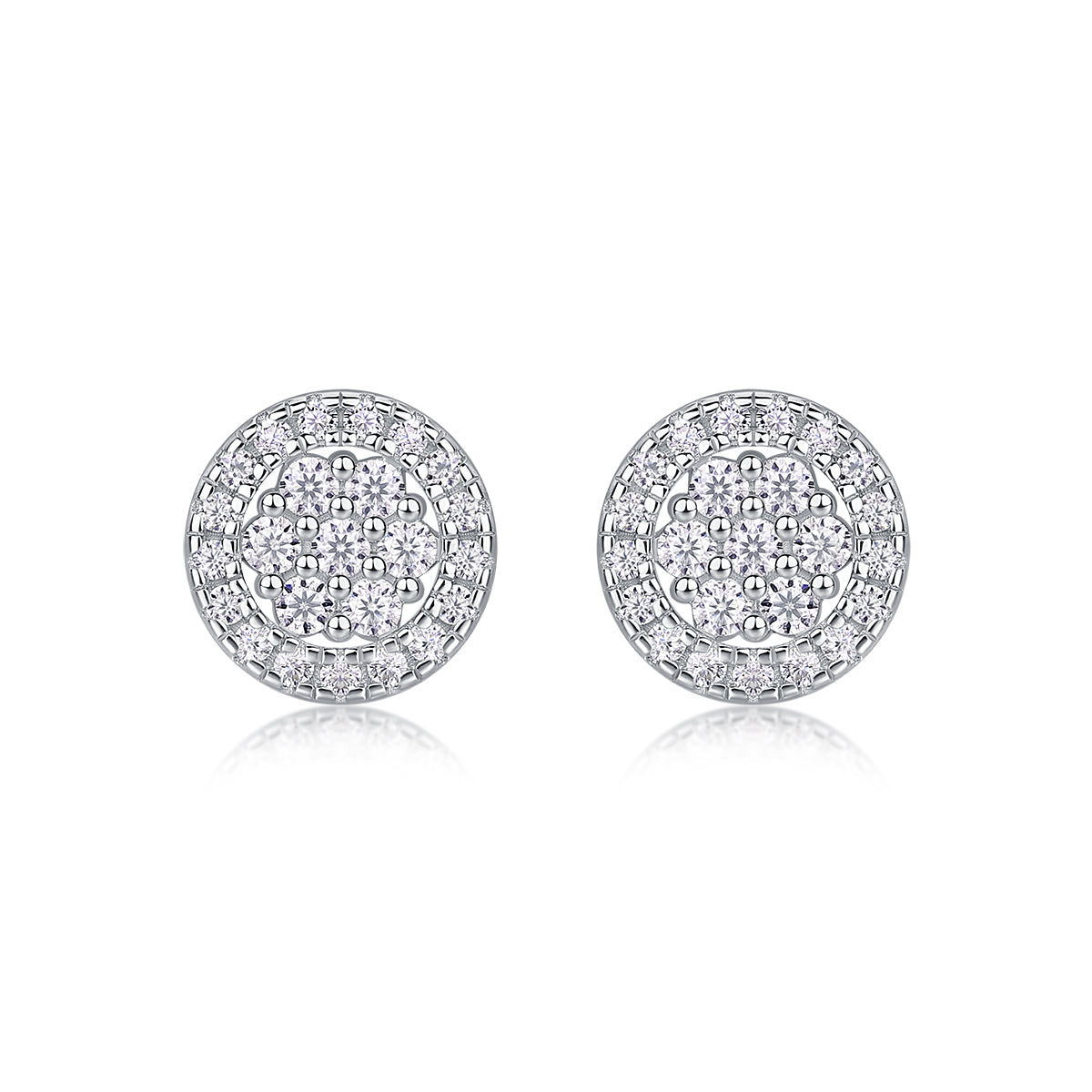 S925 Silver Plated 18K Platinum Moissanite Round Stud Earrings