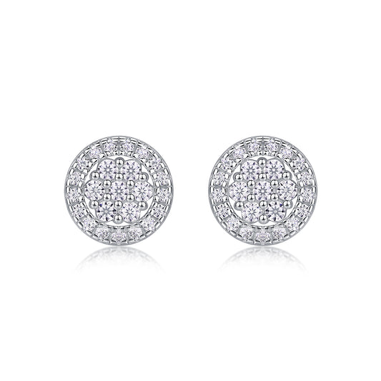 S925 Silver Plated 18K Platinum Moissanite Round Stud Earrings