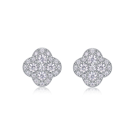 S925 Silver Plated 18K Platinum Moissanite Four-Leaf Clover Stud Earrings