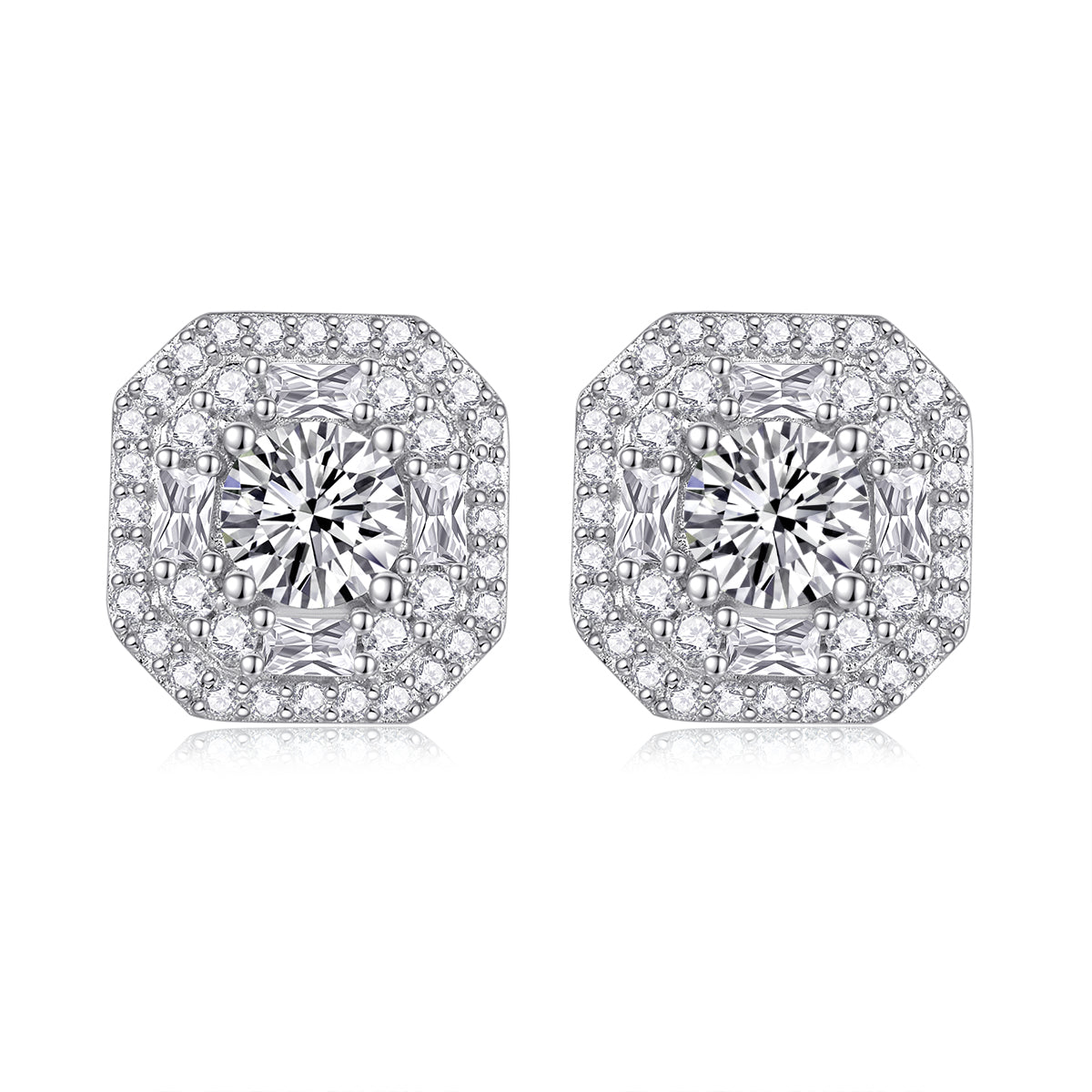 1.0 Carat Round Cut Moissanite Double Halo S925 Silver Earrings