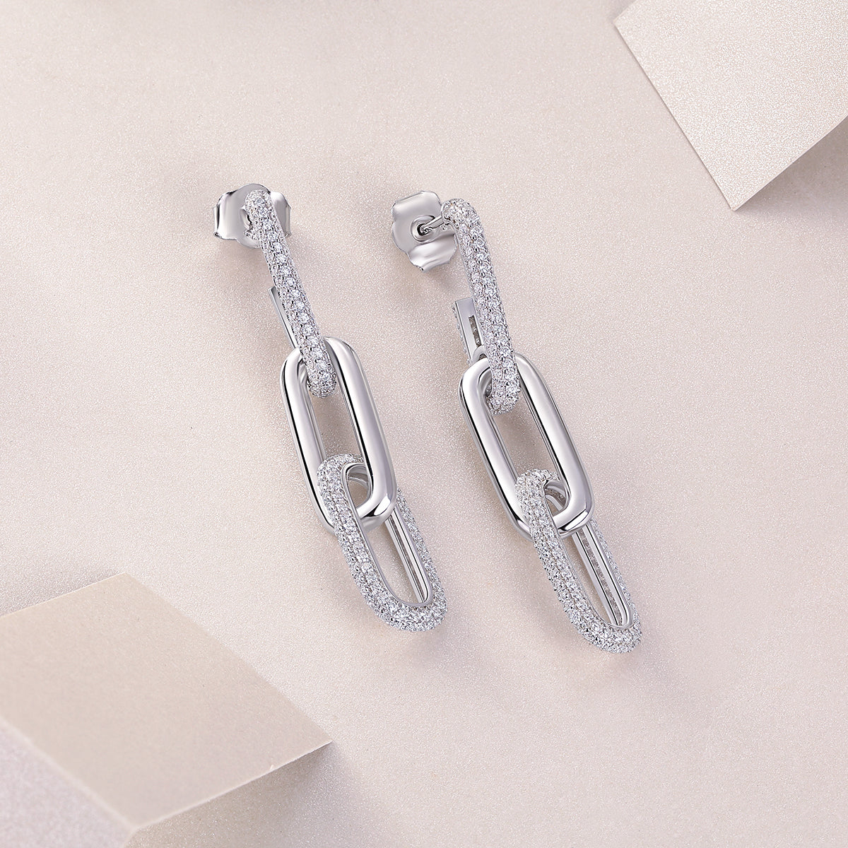Double Hollow Oval Buckle Pendant Moissanite Drop Earrings