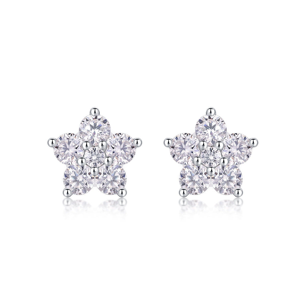 S925 Silver Plated 18K Platinum Flower Stud Earrings Moissanite