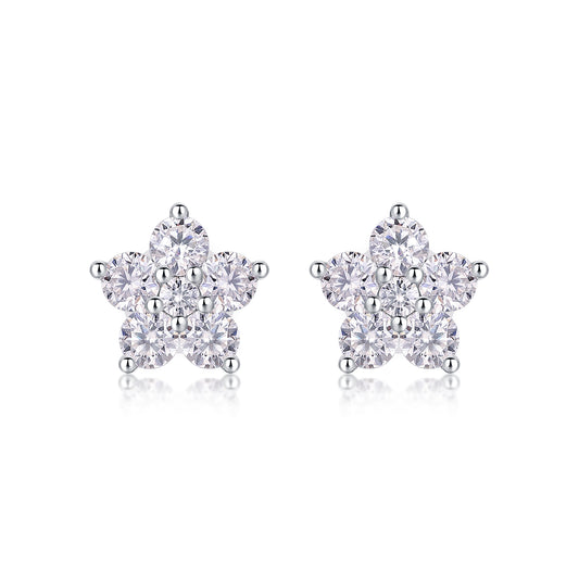 S925 Silver Plated 18K Platinum Flower Stud Earrings Moissanite
