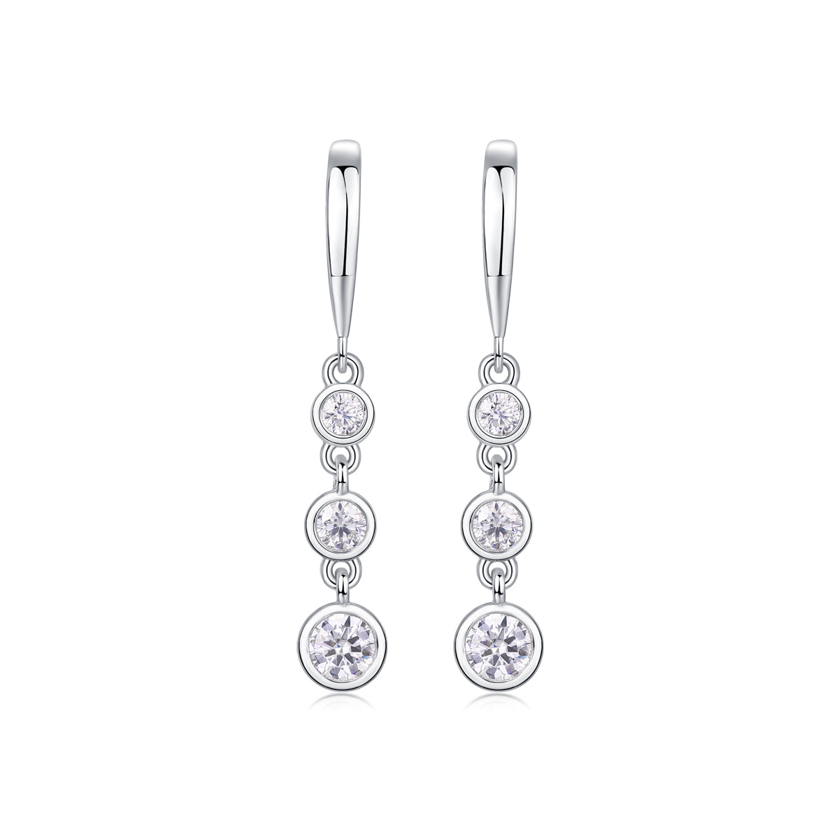 S925 Silver Plated 18K Platinum Hook Earrings with Moissanite Pendant