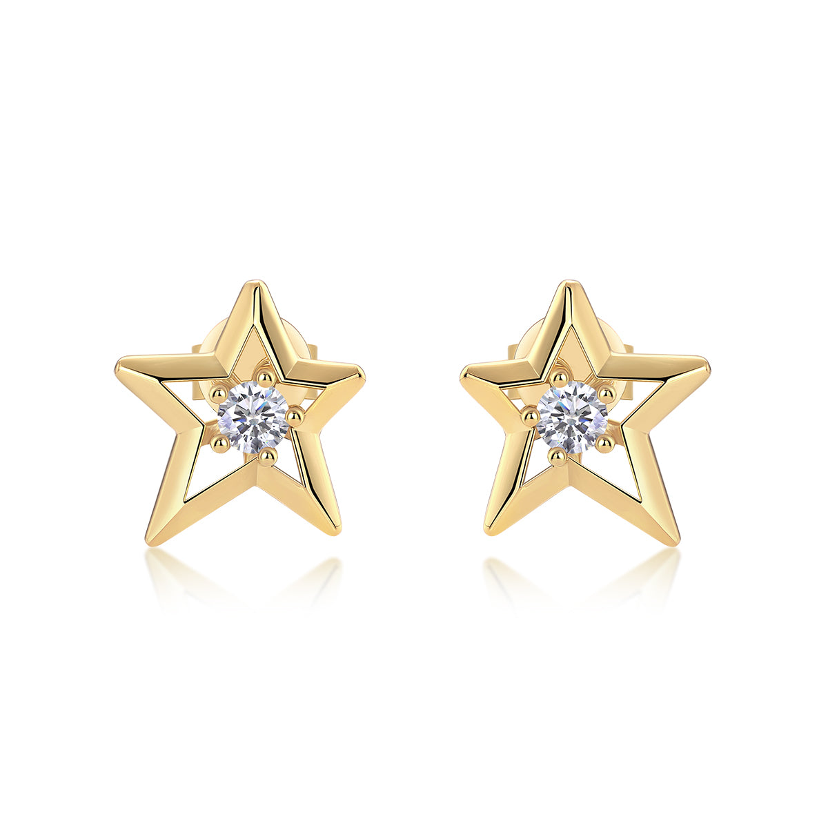 S925 Silver Plated 18K Gold Hollow Star Stud Earrings Moissanite
