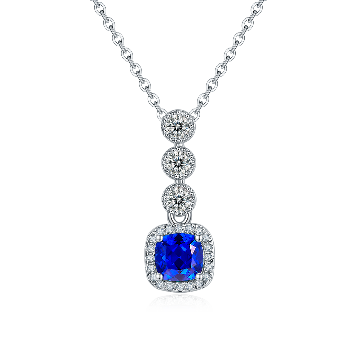 0.93 Carat Square Lab Grown Gemstone Halo Pendant Necklace