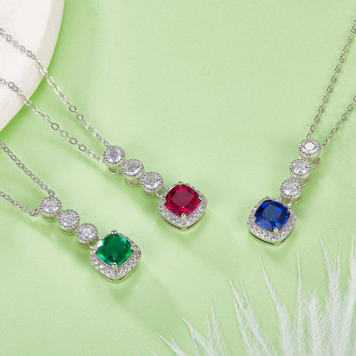 0.93 Carat Square Lab Grown Gemstone Halo Pendant Necklace