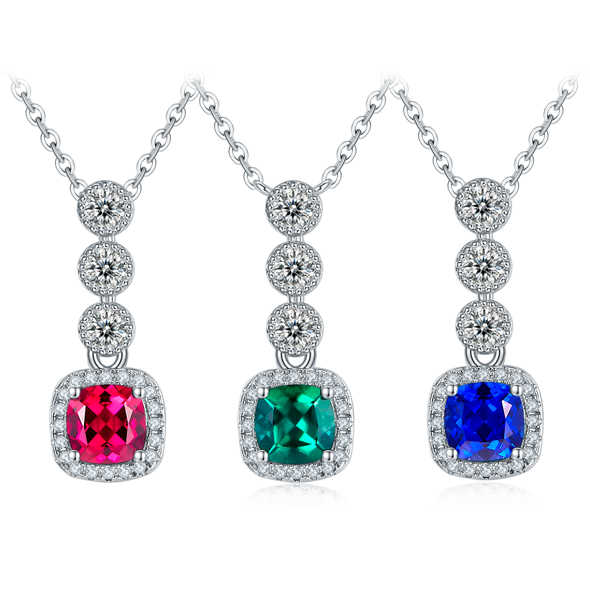 0.93 Carat Square Lab Grown Gemstone Halo Pendant Necklace