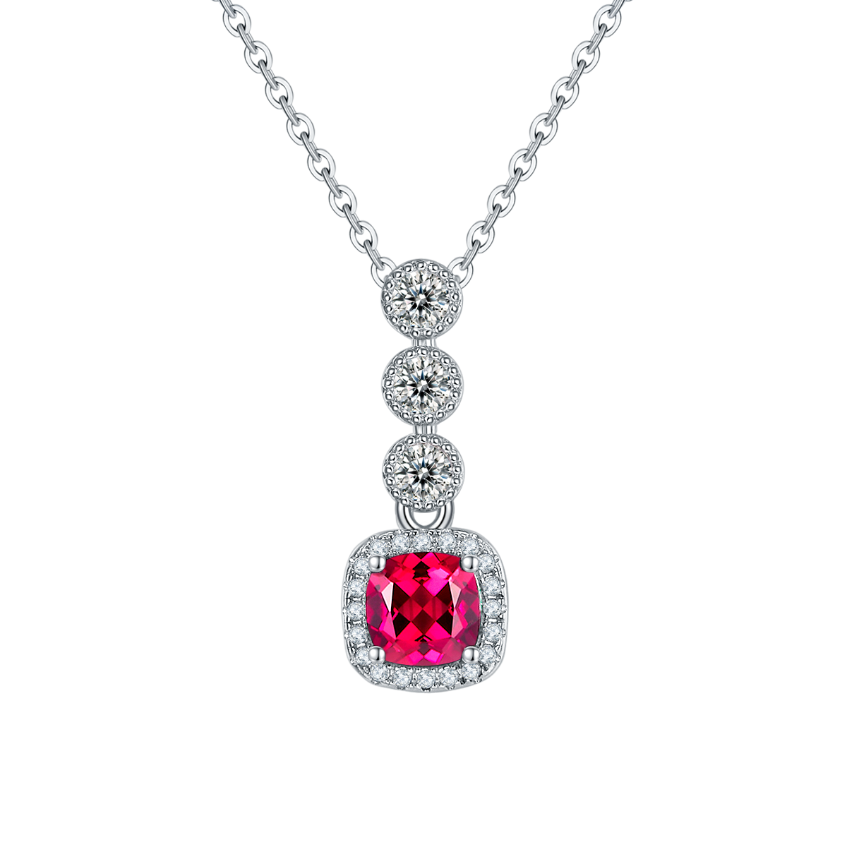 0.93 Carat Square Lab Grown Gemstone Halo Pendant Necklace