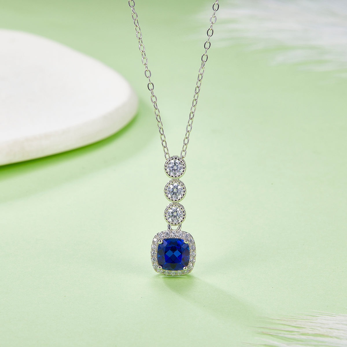 0.93 Carat Square Lab Grown Gemstone Halo Pendant Necklace