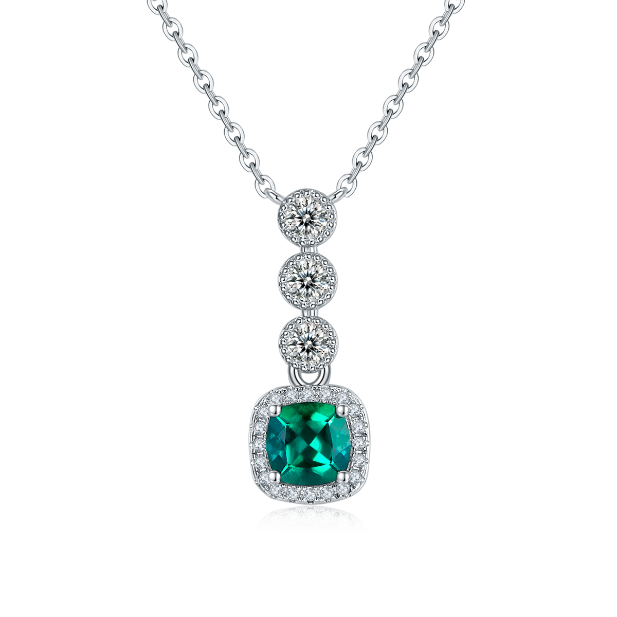 0.93 Carat Square Lab Grown Gemstone Halo Pendant Necklace