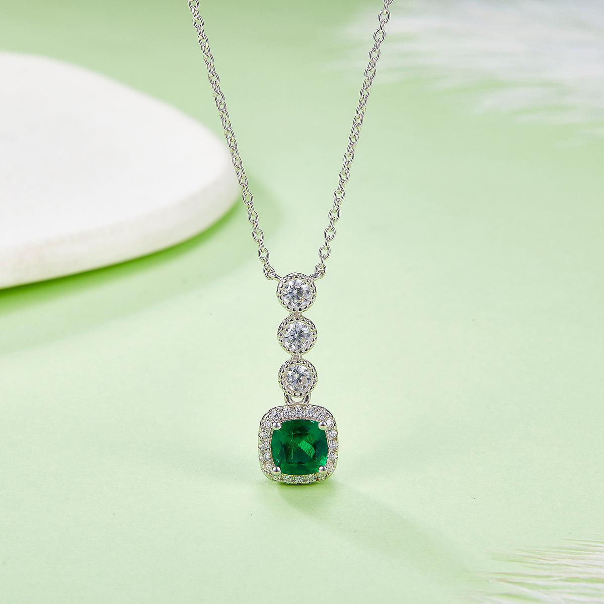 0.93 Carat Square Lab Grown Gemstone Halo Pendant Necklace