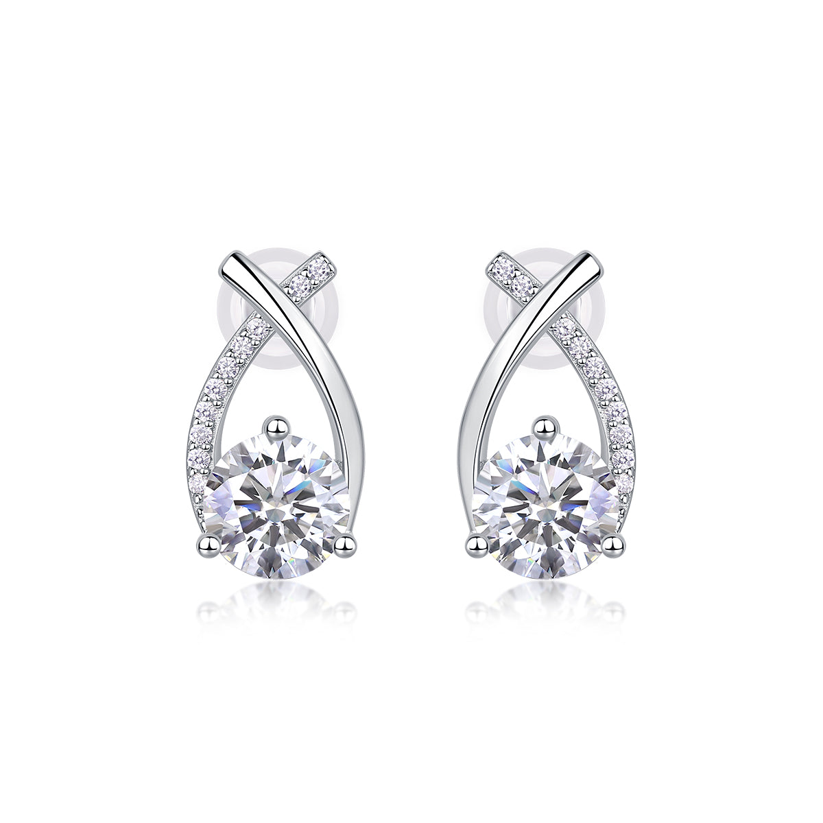 2.0 Carat Round Cut Moissanite S925 Silver Plated Earrings