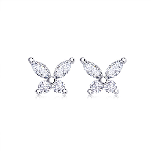 0.73 Carat Moissanite S925 Silver Plated 18K Platinum Butterfly Stud Earrings