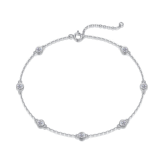 S925 Silver Plated 18K Platinum Bubble Bracelet with Round Moissanite