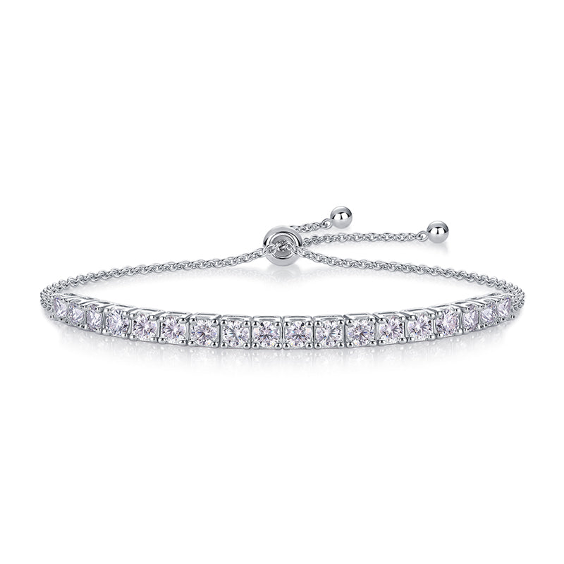 S925 Silver Plated 18K Platinum Bracelet with Row of Round Moissanite