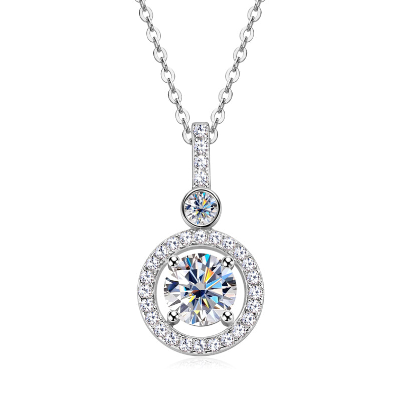 1.0 Carat Round Cut Moissanite Circle Pendant S925 Necklace