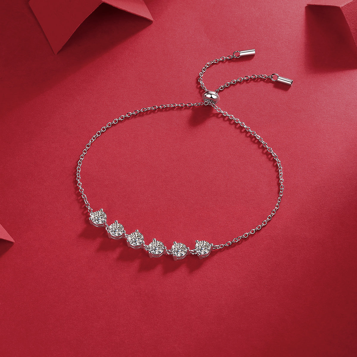 S925 Silver Plated 18K Platinum Bracelet with 3.0 Carat Six Round Moissanite