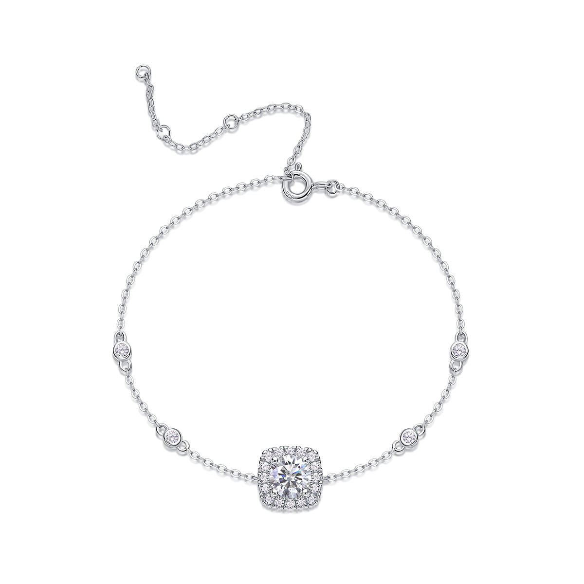 1.0 Carat Round Cut Moissanite Square Halo S925 Bracelet