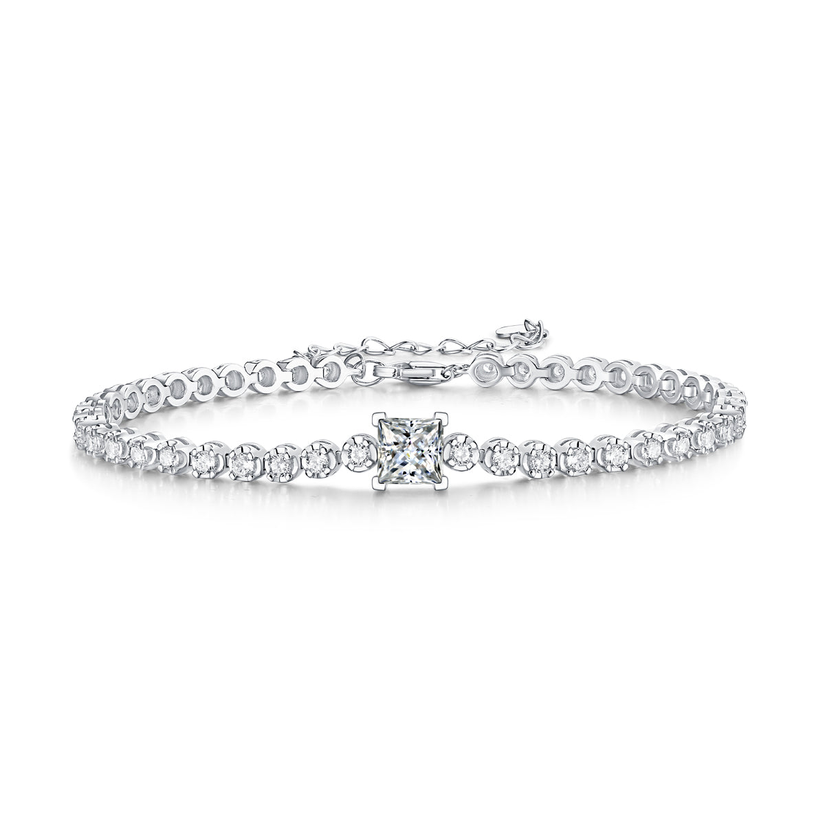 1.0 Carat Princess Cut Moissanite S925 Silver Plated Bracelet