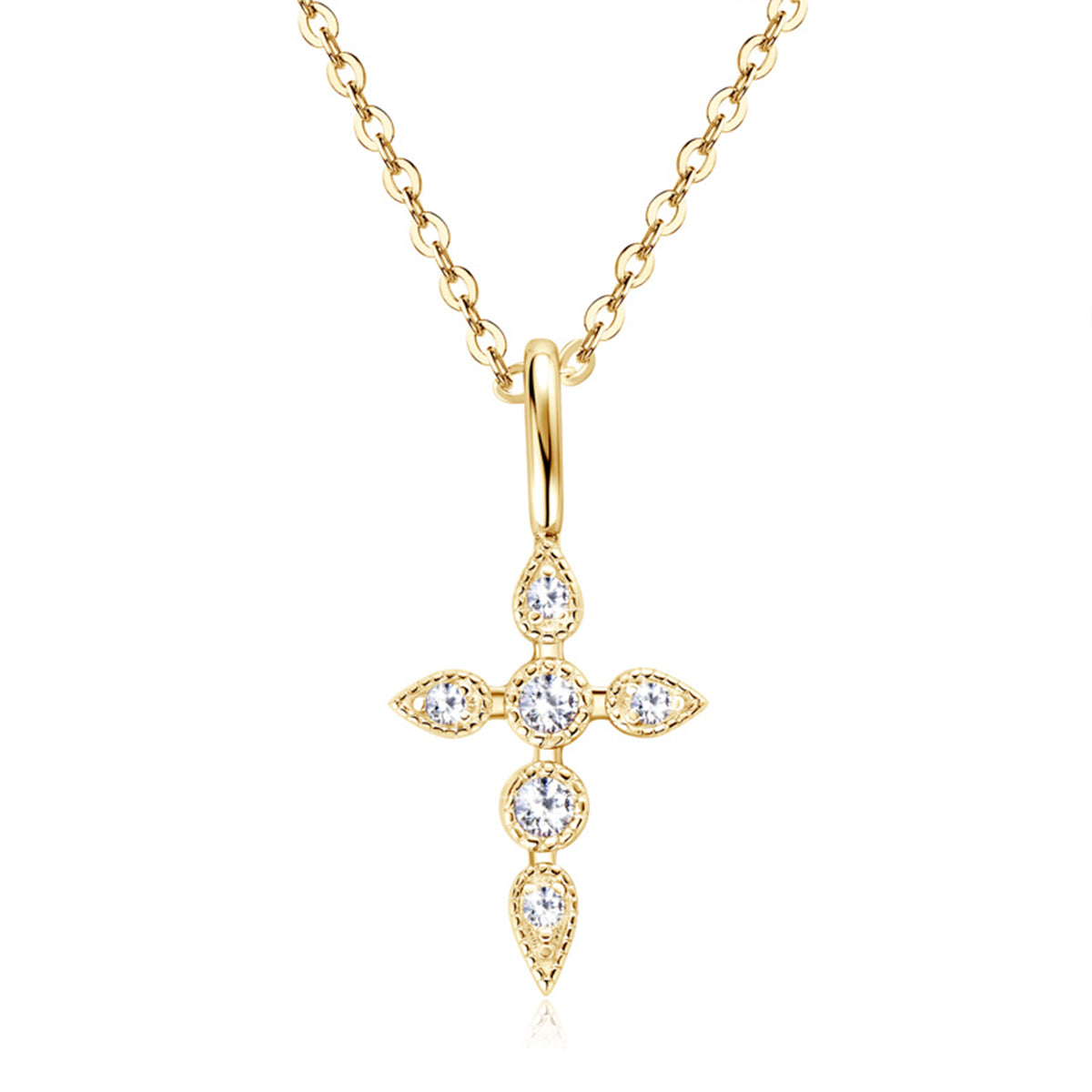 S925 Silver Plated 18K Gold Moissanite Cross Pendant Necklace
