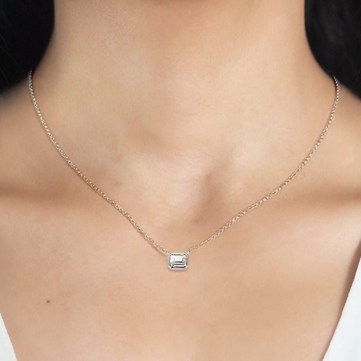 1.0 Carat Emerald Cut Moissanite Pendant S925 Silver Necklace