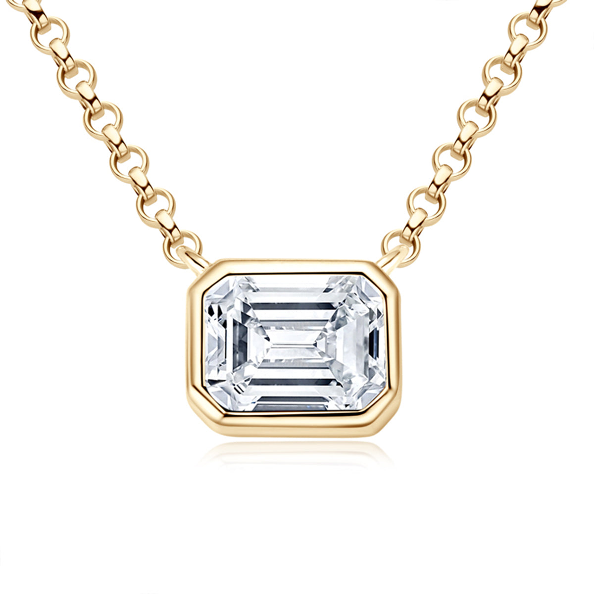 1.0 Carat Emerald Cut Moissanite Pendant S925 Silver Necklace