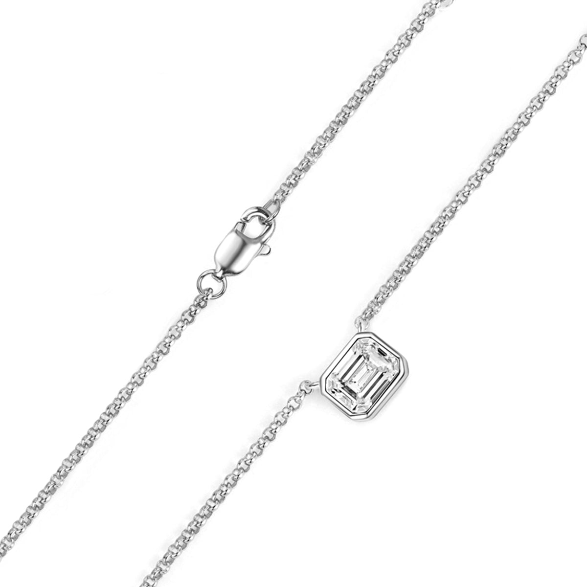 1.0 Carat Emerald Cut Moissanite Pendant S925 Silver Necklace