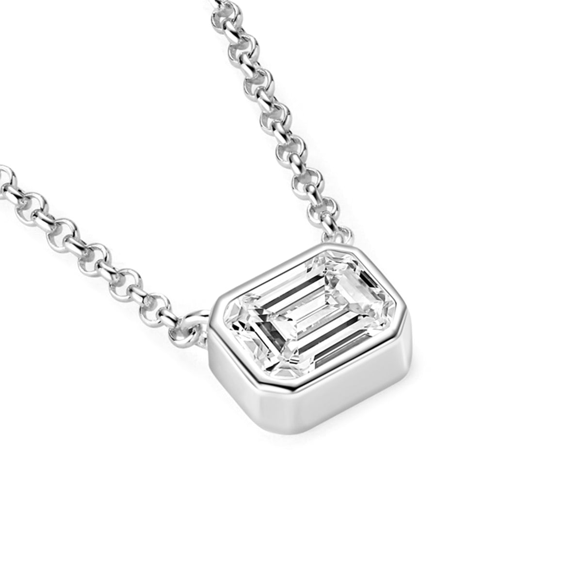 1.0 Carat Emerald Cut Moissanite Pendant S925 Silver Necklace