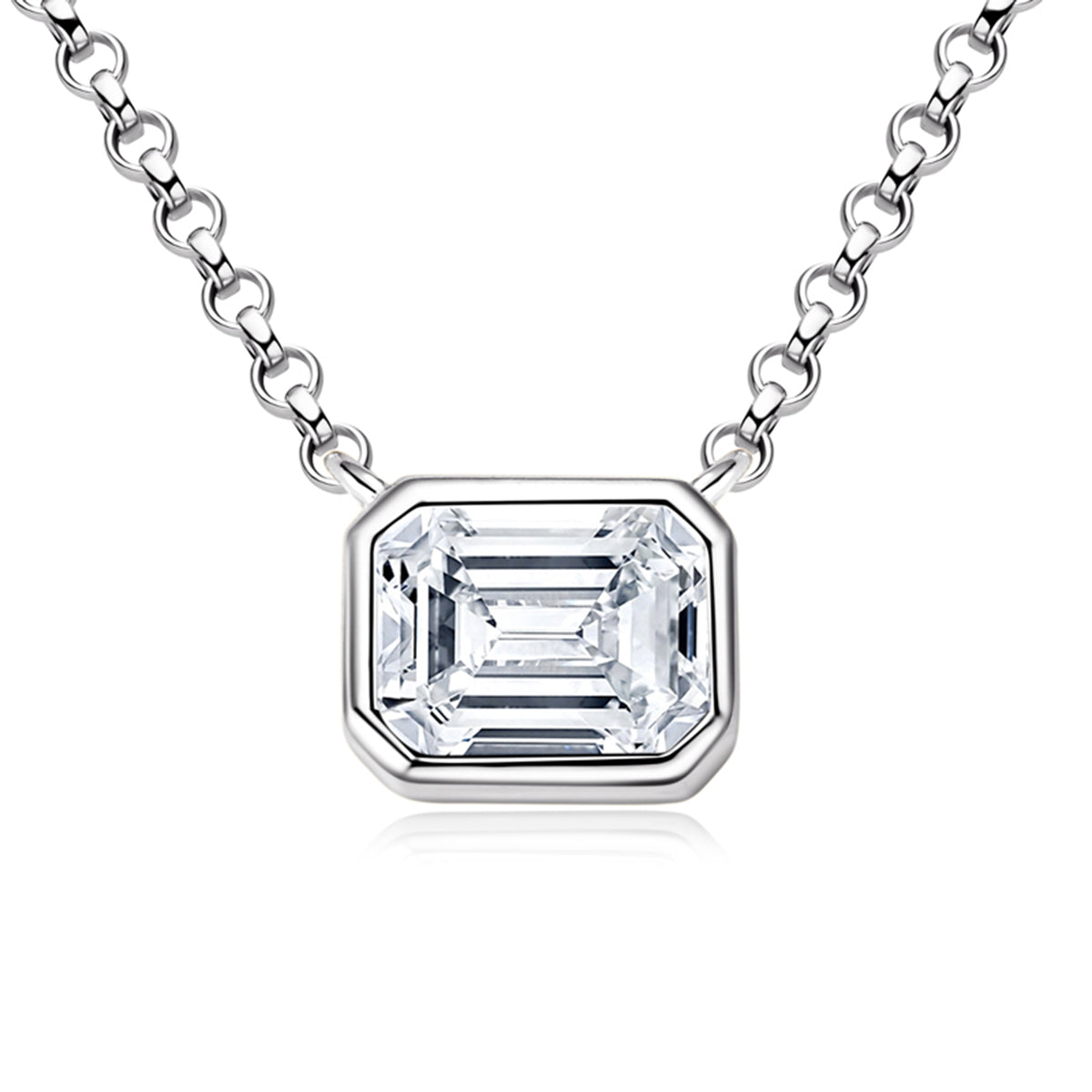 1.0 Carat Emerald Cut Moissanite Pendant S925 Silver Necklace