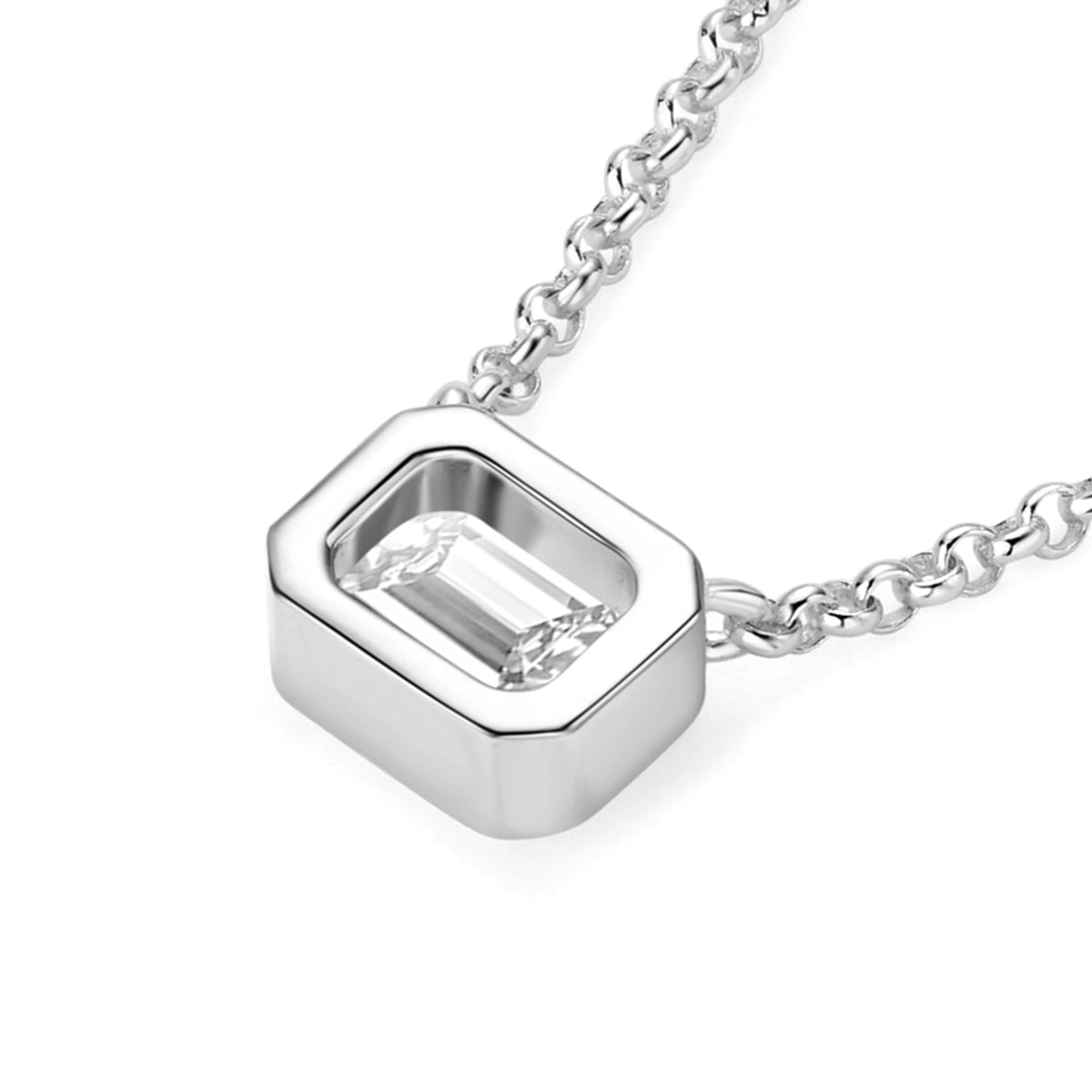 1.0 Carat Emerald Cut Moissanite Pendant S925 Silver Necklace