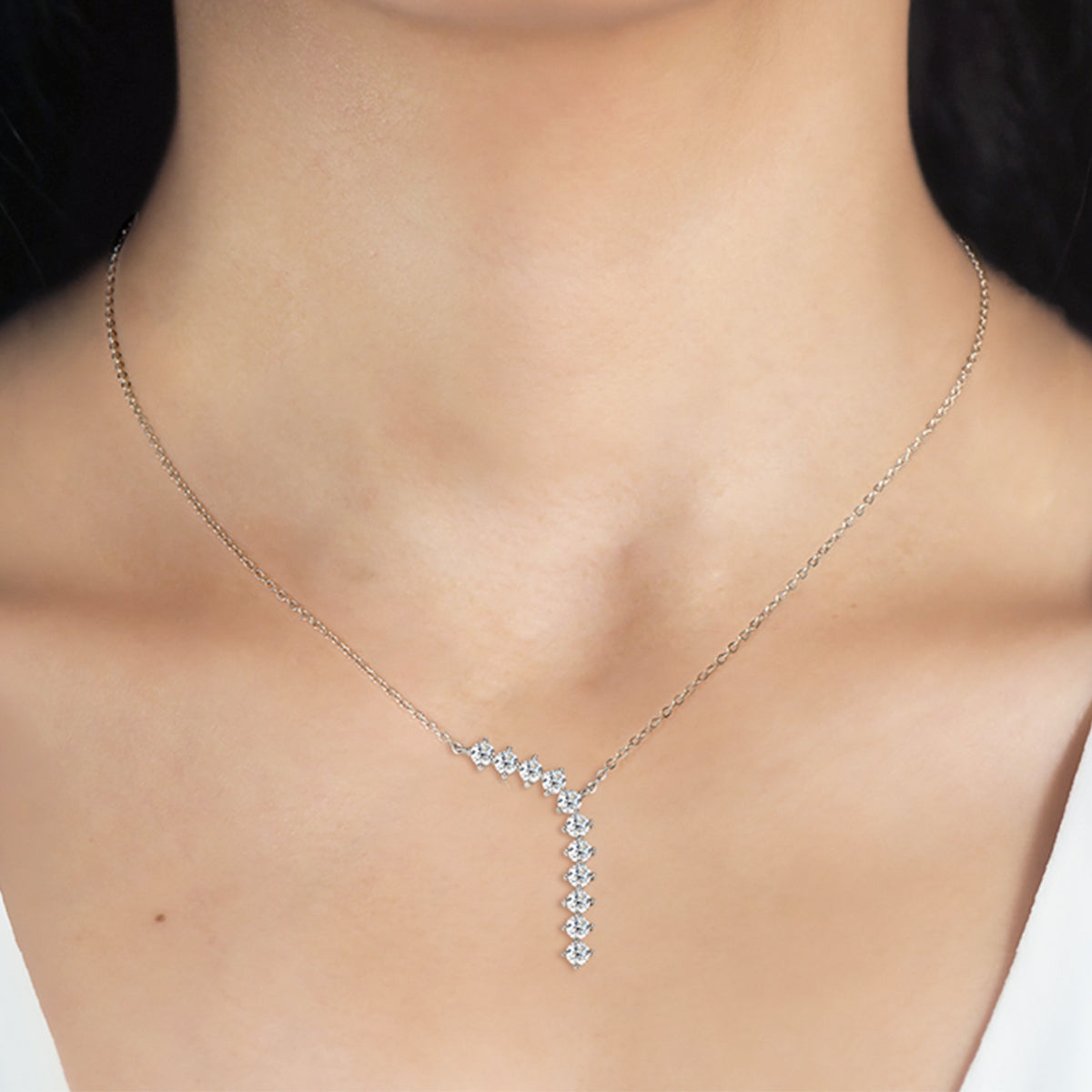 S925 Silver Plated 18K Gold Moissanite Y-Shape Necklace