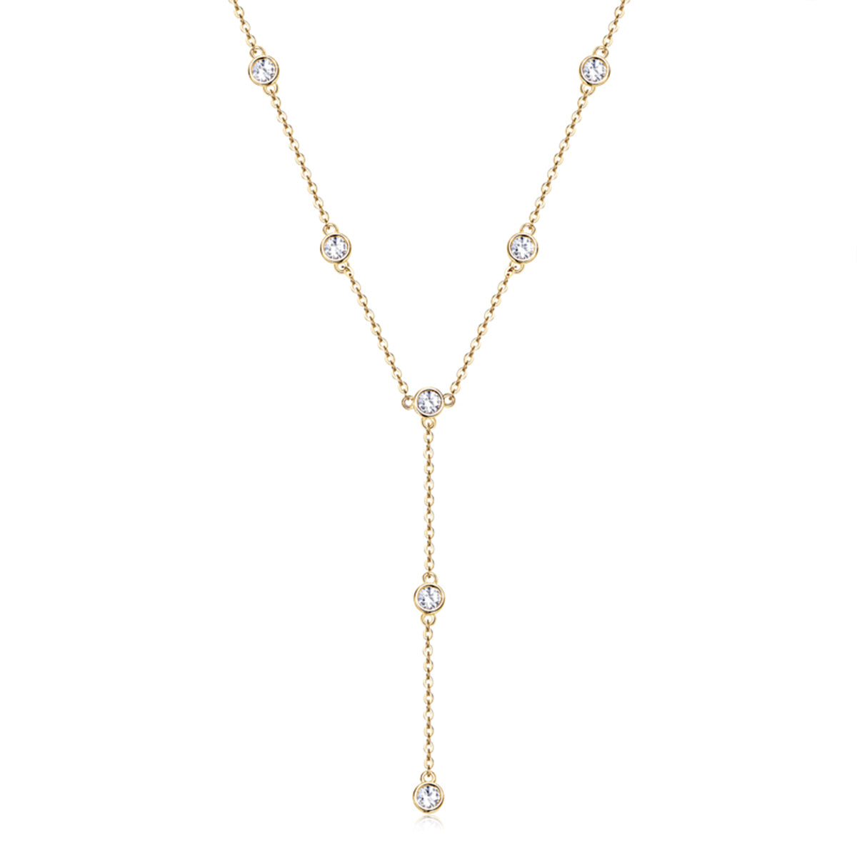 Stunning 1.1 Carat Moissanite S925 Silver Plated 18K Gold Y-Shape Necklace