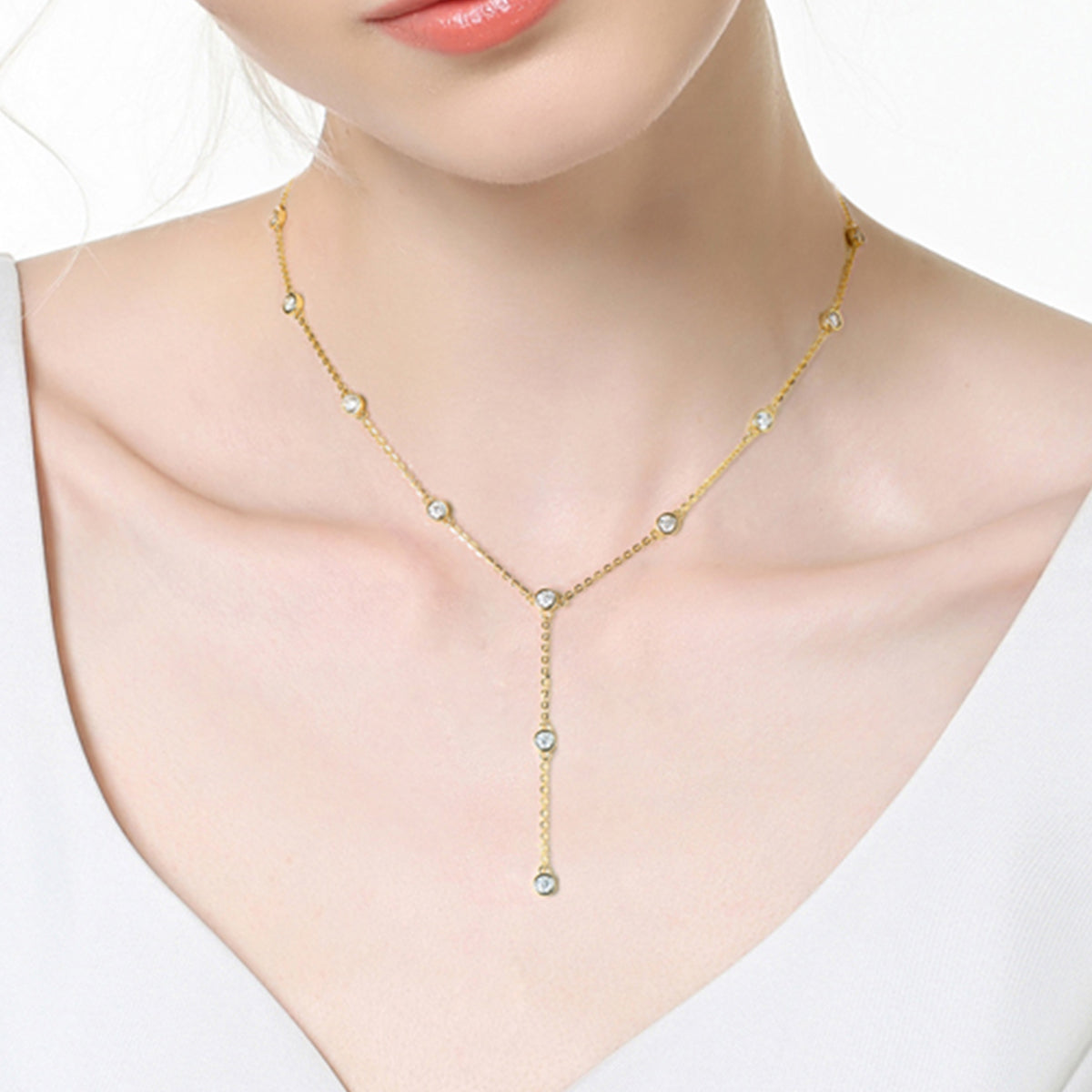 Stunning 1.1 Carat Moissanite S925 Silver Plated 18K Gold Y-Shape Necklace