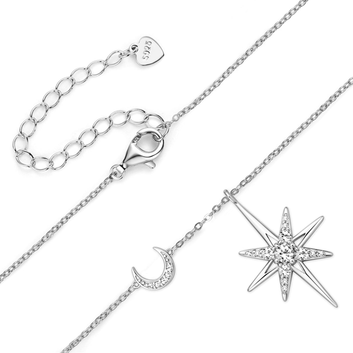 S925 Silver Plated 18K Gold Star Moon Moissanite Necklace