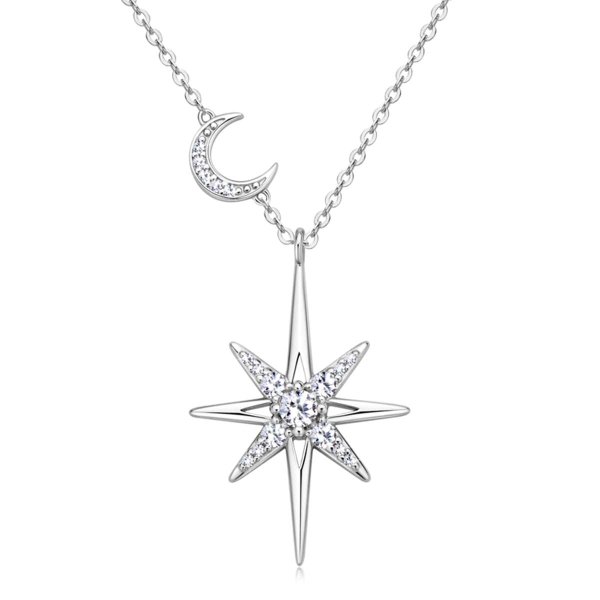 S925 Silver Plated 18K Gold Star Moon Moissanite Necklace