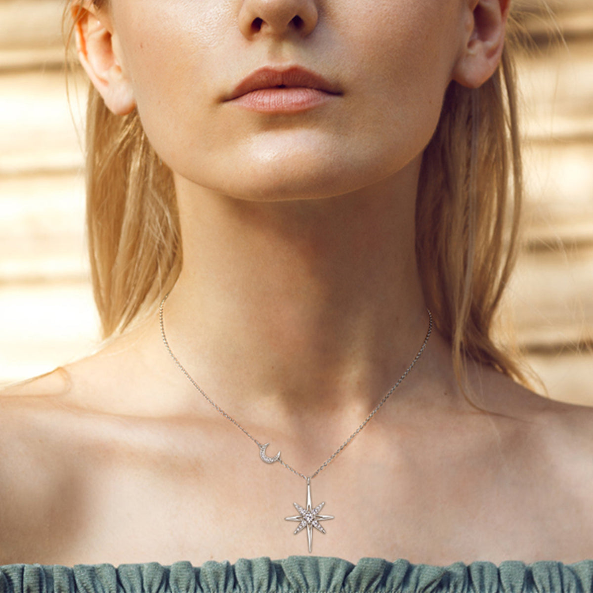 S925 Silver Plated 18K Gold Star Moon Moissanite Necklace