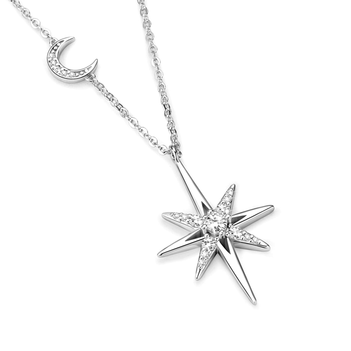 S925 Silver Plated 18K Gold Star Moon Moissanite Necklace