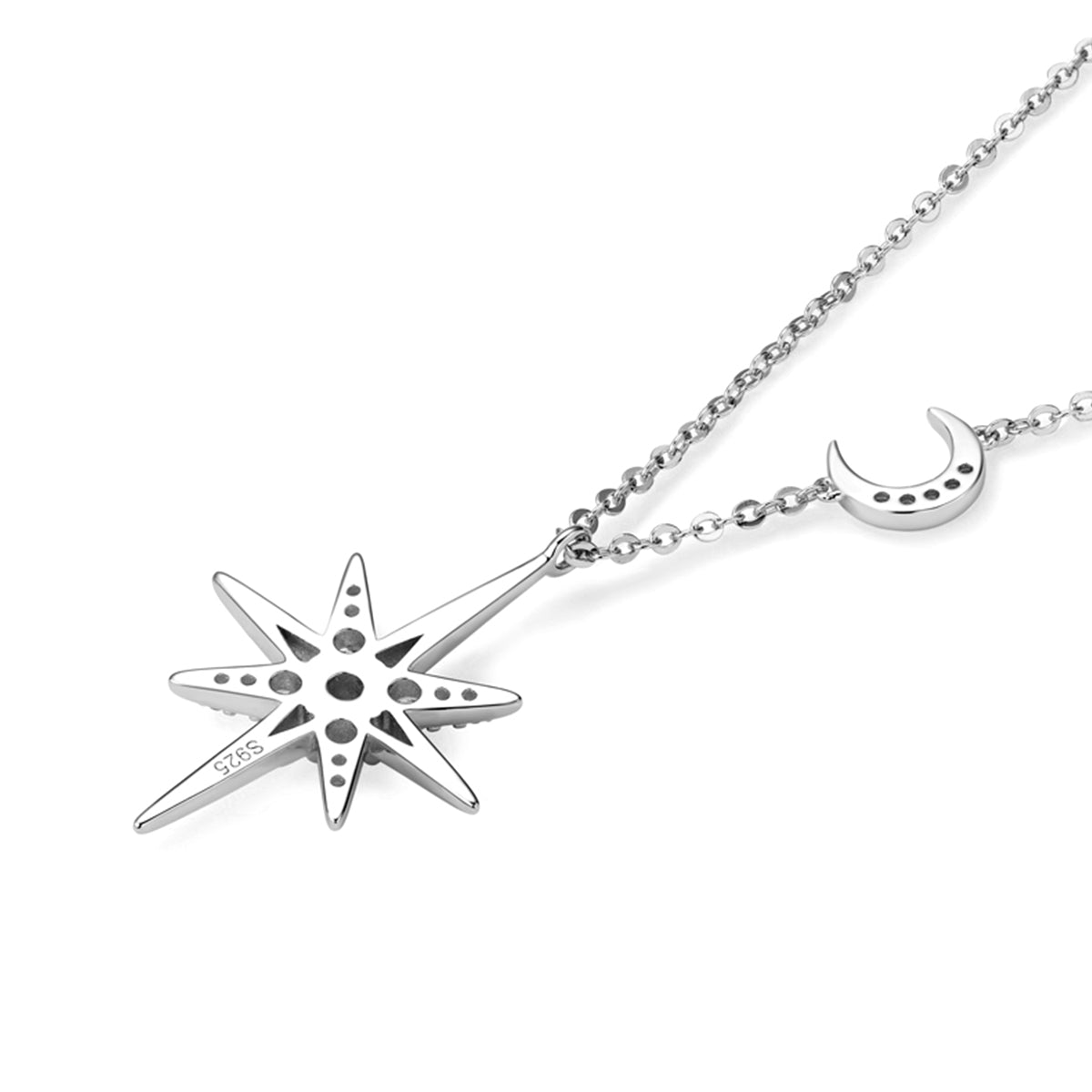 S925 Silver Plated 18K Gold Star Moon Moissanite Necklace