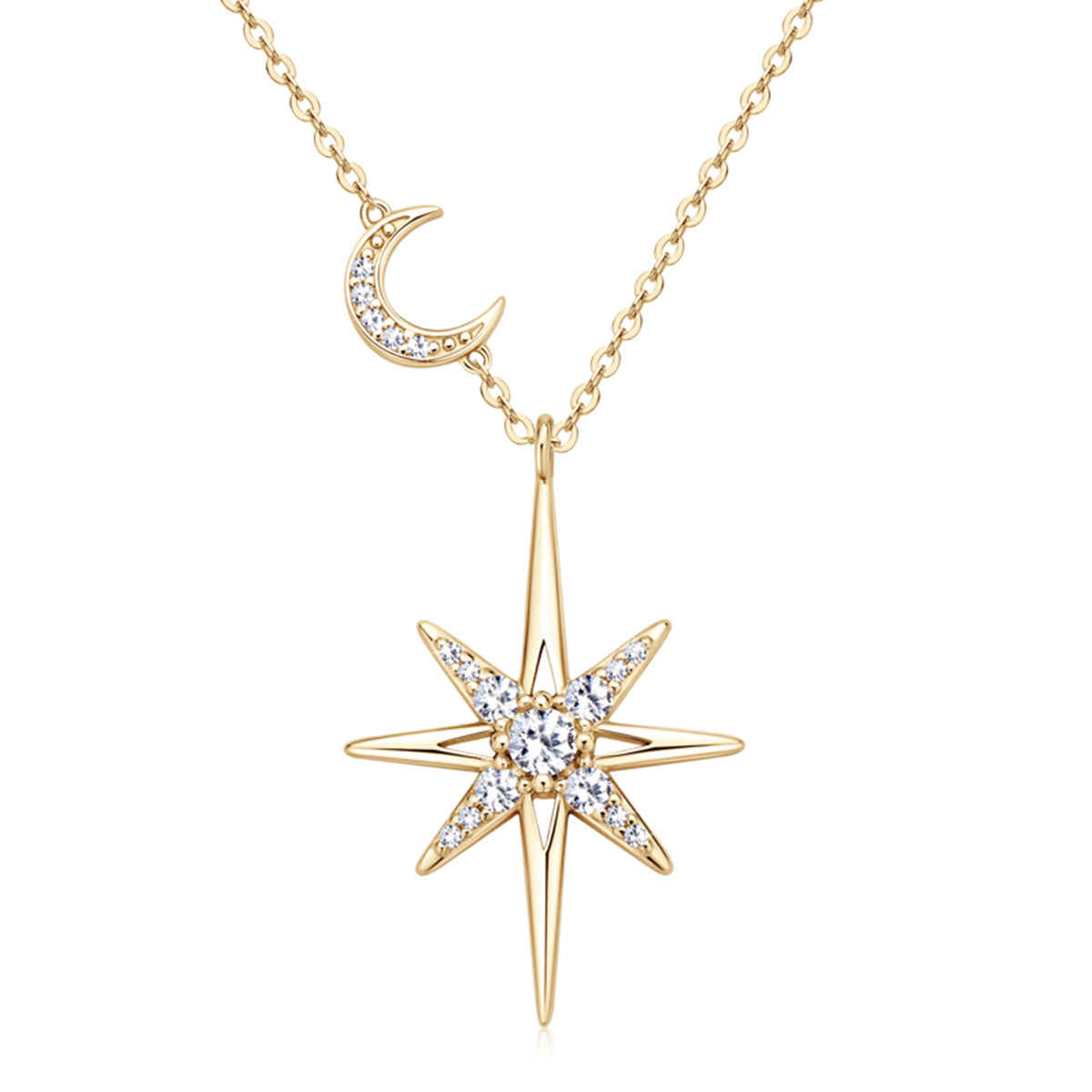 S925 Silver Plated 18K Gold Star Moon Moissanite Necklace