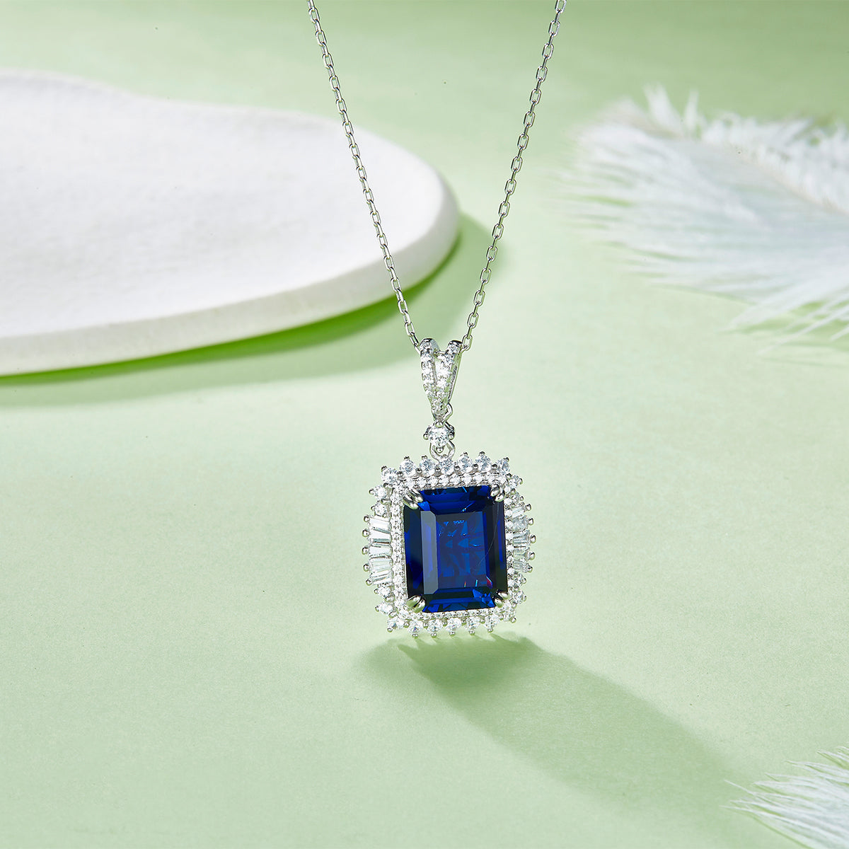 12*10mm Emerald Cut Lab Grown Gemstone Halo Necklace