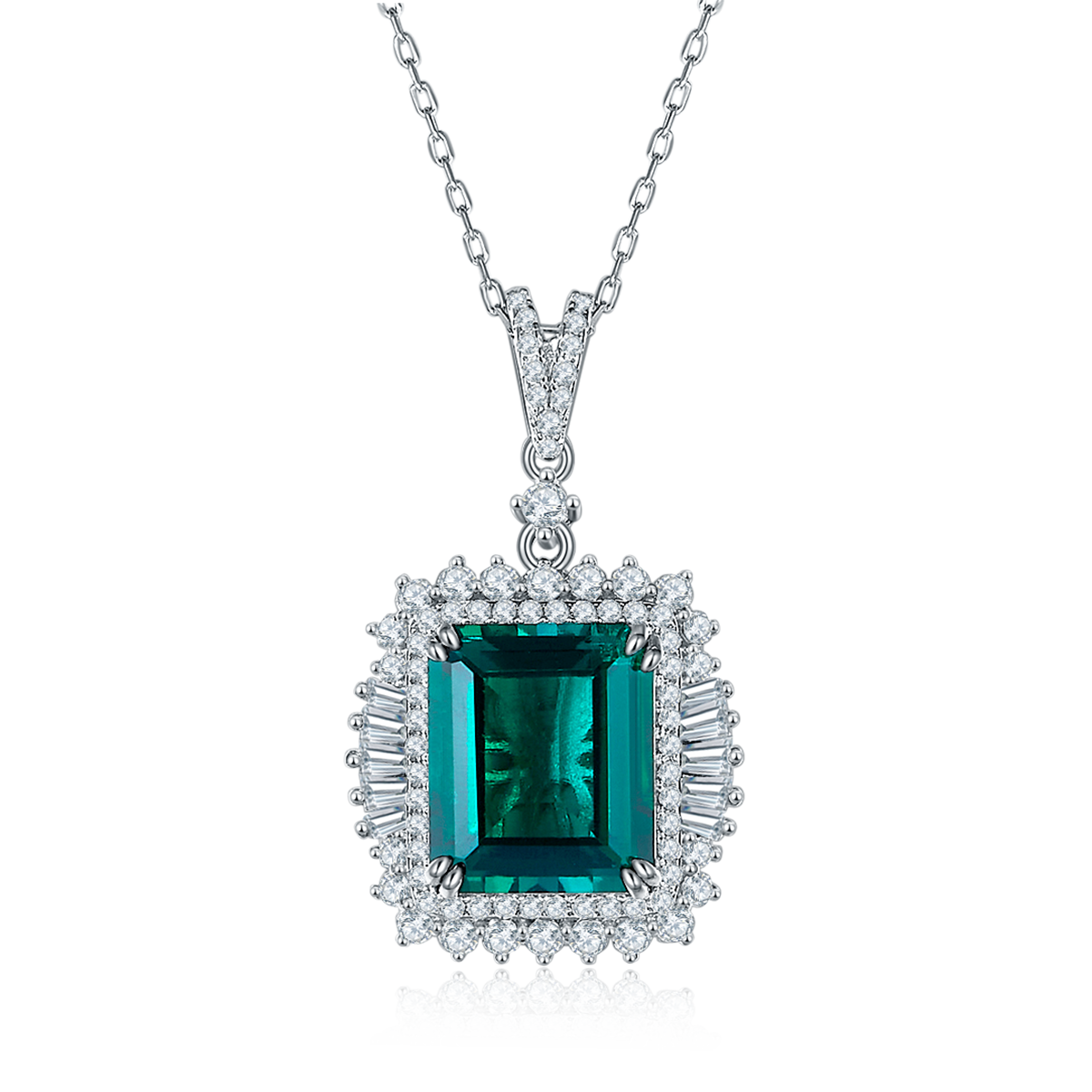 12*10mm Emerald Cut Lab Grown Gemstone Halo Necklace