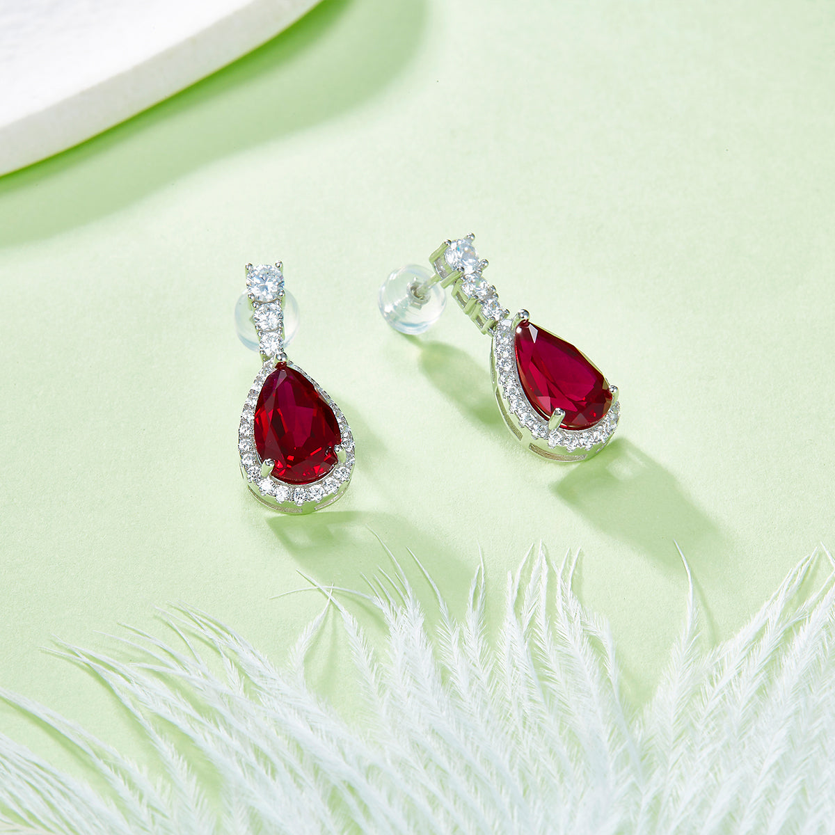 11*7mm Pear Drop Lab Grown Gemstone Halo S925 Silver Earrings