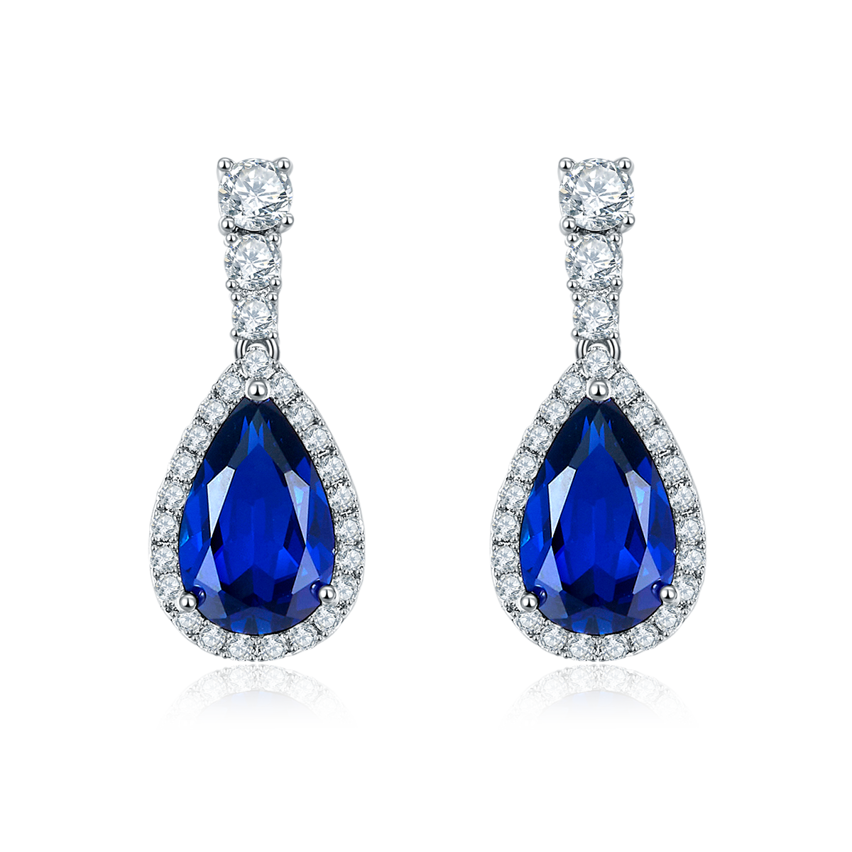 11*7mm Pear Drop Lab Grown Gemstone Halo S925 Silver Earrings