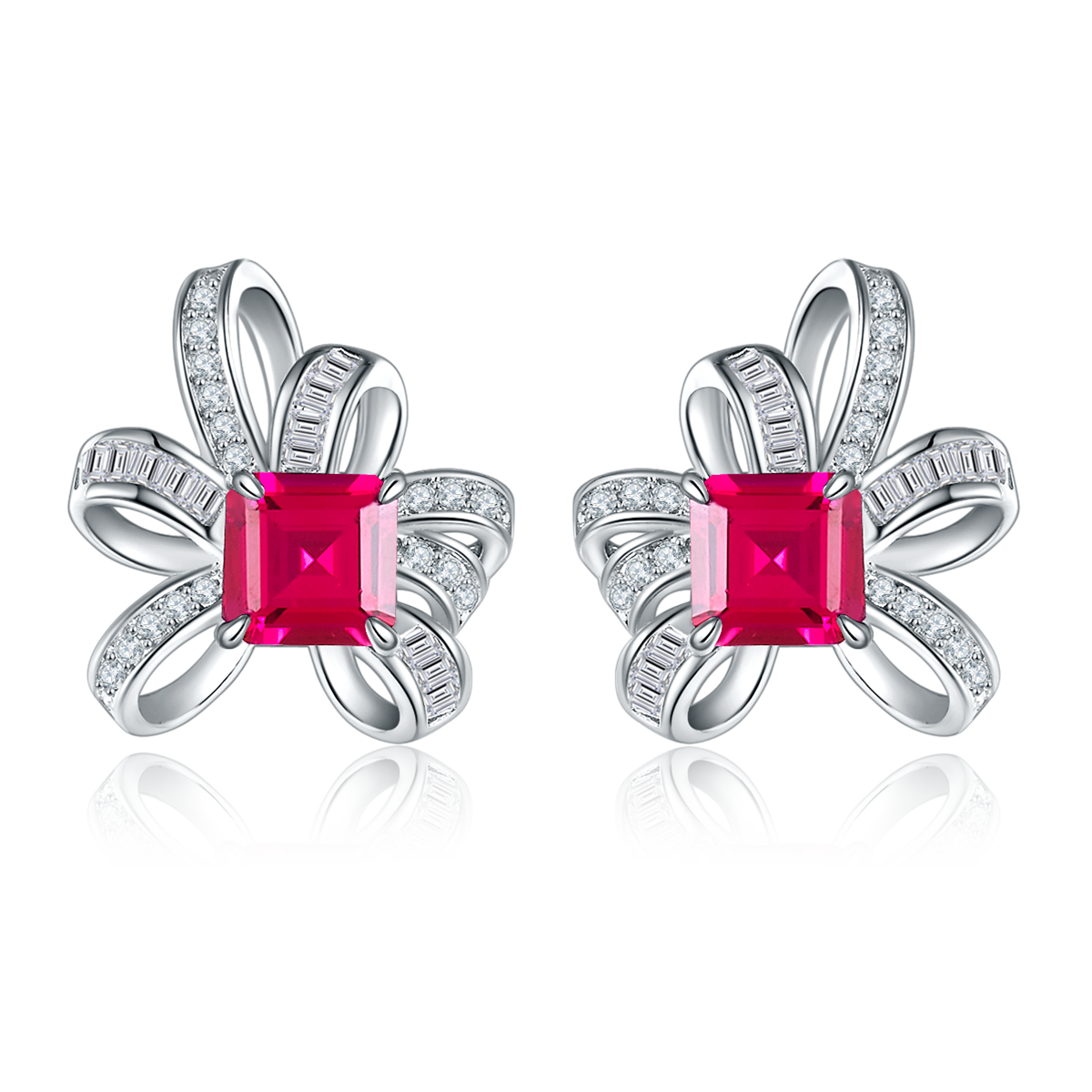 6*6mm Emerald Cut Lab Grown Gemstone S925 Silver Plated Earrings