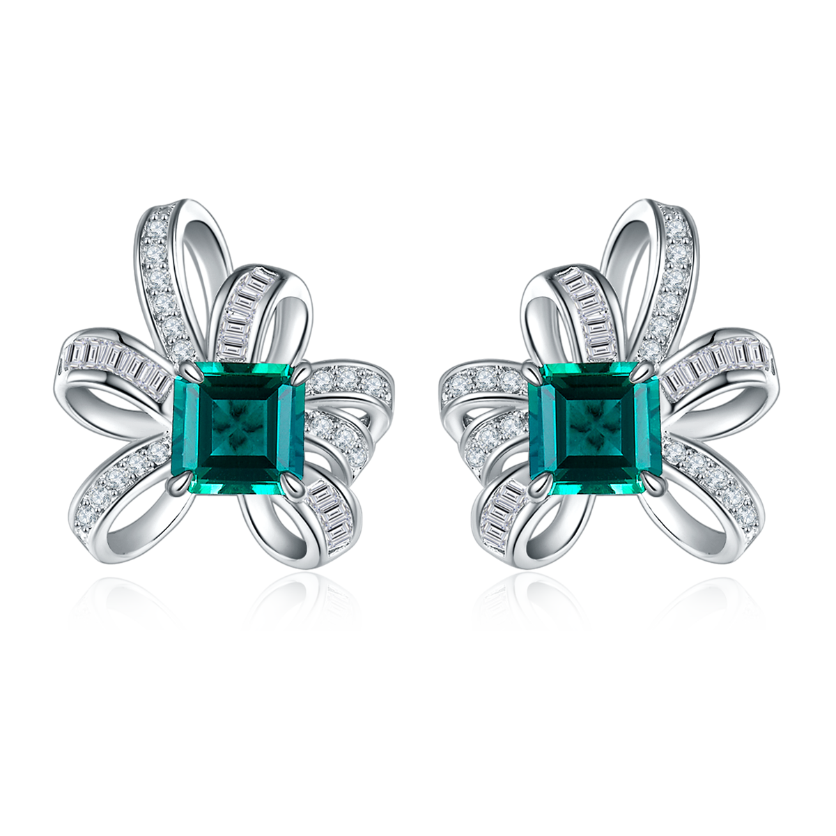 6*6mm Emerald Cut Lab Grown Gemstone S925 Silver Plated Earrings