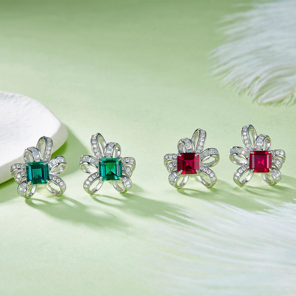 6*6mm Emerald Cut Lab Grown Gemstone S925 Silver Plated Earrings